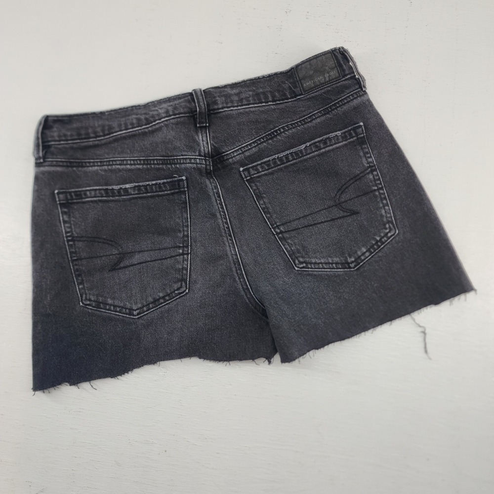 American Eagle 10 | Black Denim Cut Off‎ Shorts Stretch Raw Hem Summer - Picture 2 of 4